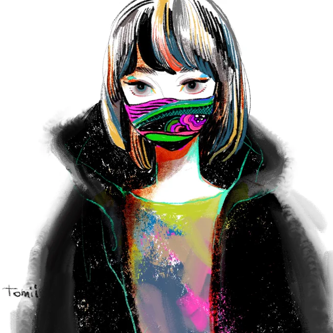 朝絵: お気に入りのハンカチをマスクにした子。 #procreate 