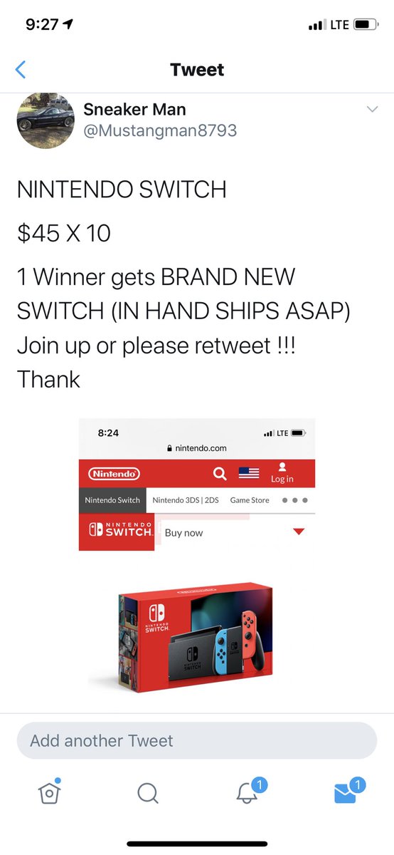 Mustangman8793's tweet photo. MINI 

NINTENDO SWITCH 

$23 X 10 

5 Advance to the MAIN !!!!
Win a switch possibly for cheap ....
Join up or please retweet !!!
Thank https://t.co/oDyJfDDOYO