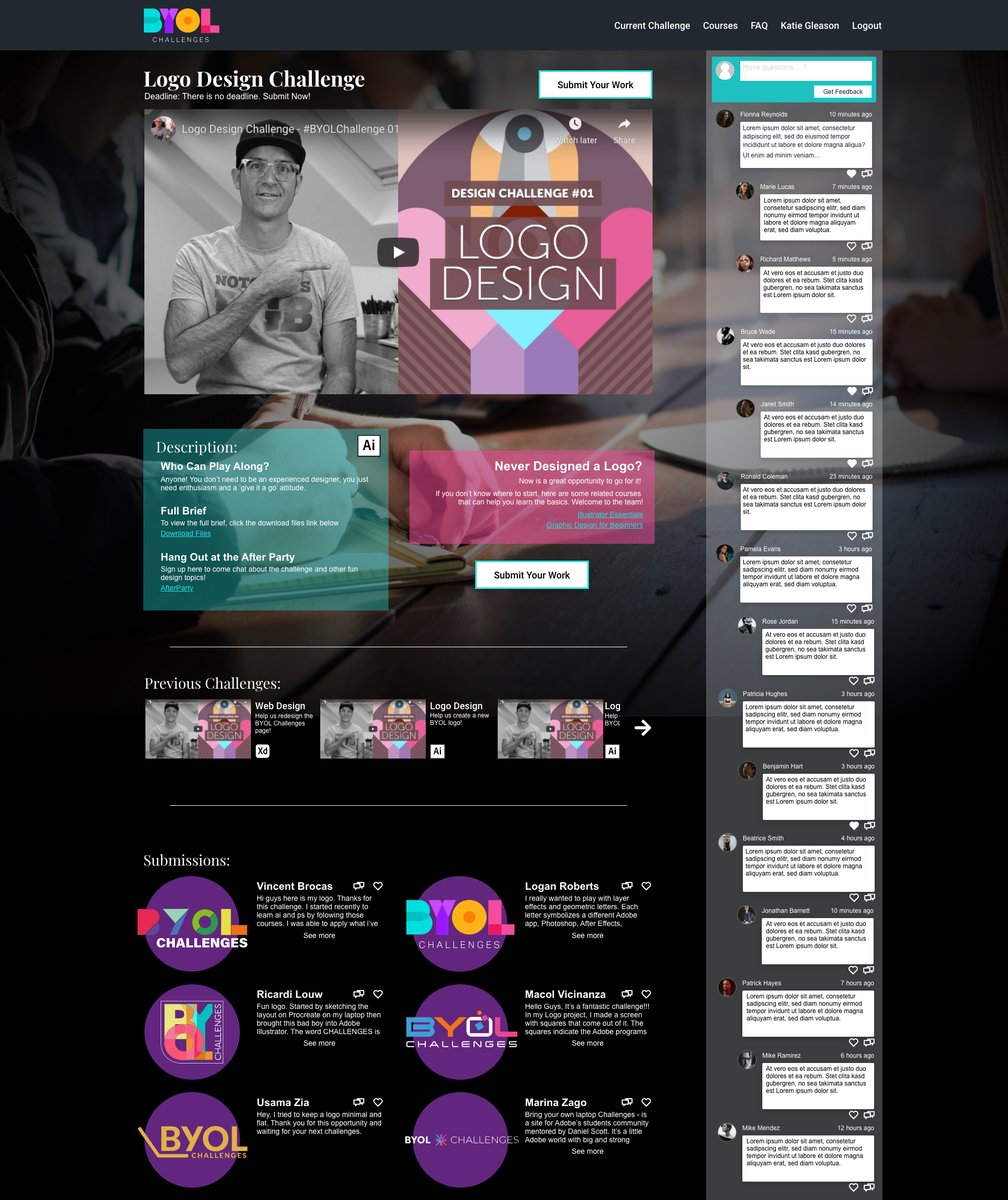 KatieGoesUX's tweet photo. Busy day! Finished up my submission for @danlovesadobe BYOL Challenge 2: Redesigning the Challenges Page. Love getting more familiar with @AdobeXD as I work on more and more projects! #beginnerUX #adobexd #UXdesign #beginnerdesign https://t.co/8pBvv8hkar