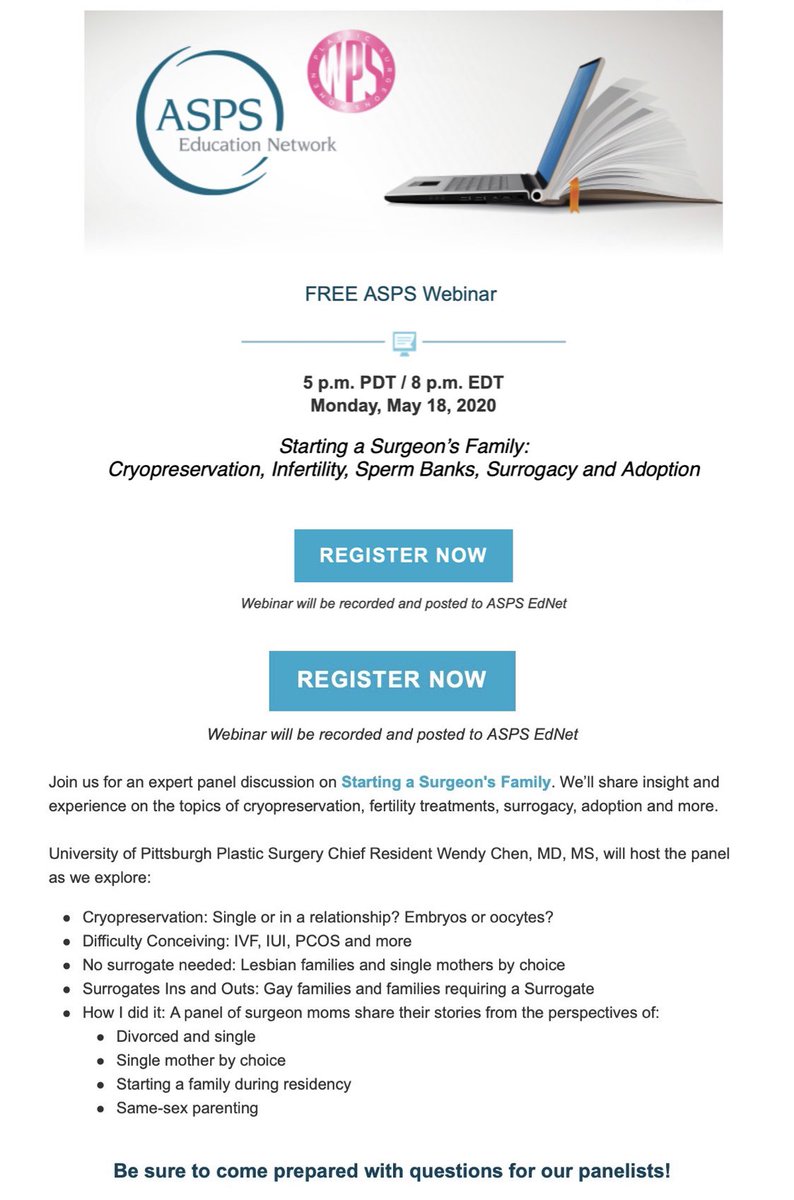 Life goes on, even in times of crises. Looking for advice on family planning during residency? Single? Same sex couple? There is room for all! Register for free at: www1.plasticsurgery.org/ebusiness4/sso…