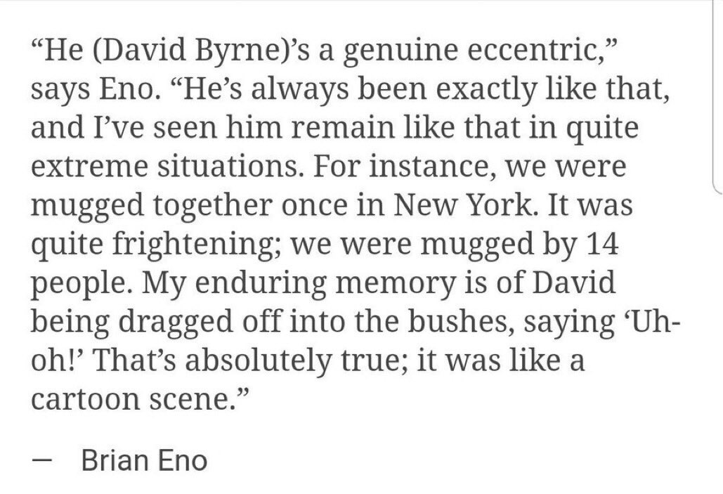 Happy belated birthday David Byrne, and happy birthday Brian Eno. 