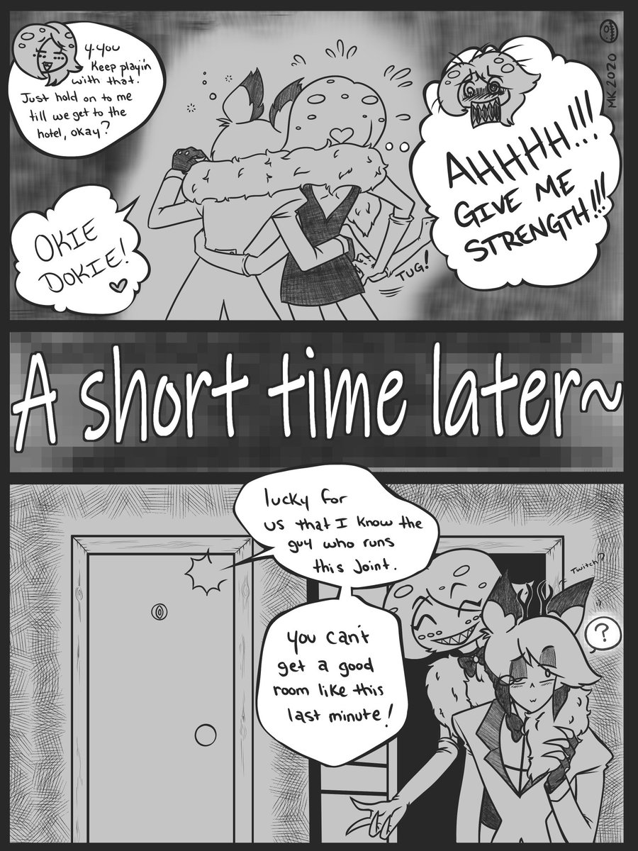 mari_keiyou's tweet photo. Angel and Alastor make it to their destination... Honk? ββΏβ
Next thing I'll be focusing on is the upcoming radiodust week, also a cover for this comic cause it has a title now x3 #radiodust #touchyfeely #hazbinfancomic https://t.co/cVKQbx3Pgi