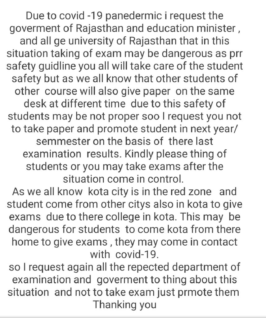 Prdp_kr_dhakad's tweet photo. our syllabus is not completed yet .online classes of subject aren't effective that much.
And they had declared exams are in june.they have to understand by it students going to face metal pressure in time of such pendemic
#noexamuok 
@KalrajMishra #PROMOTE_UNIVERSITY_STUDENTS https://t.co/FhXlLKbLLa