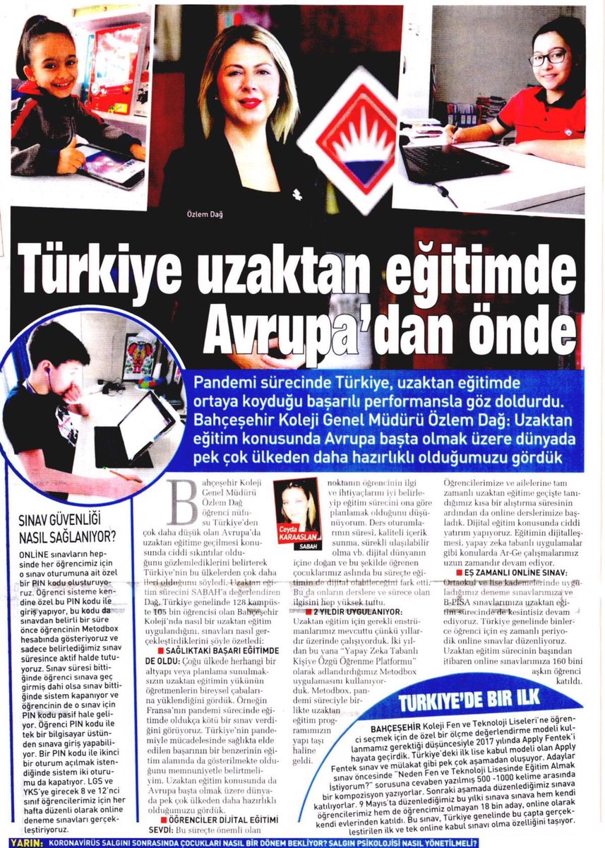 Genel Müdürümüz Sn. Özlem Dağ Bahçeşehir Kolejinin uzaktan eğitim sürecindeki uygulamalarını Ceyda Karaaslan’a anlattı. | <a href="/sabah/">Sabah</a>

‘’Türkiye uzaktan eğitimde Avrupa’dan önde ’’

👉🏻  sabah.com.tr/egitim/2020/05…

#bahçeşehirkoleji 
#uzaktaneğitim