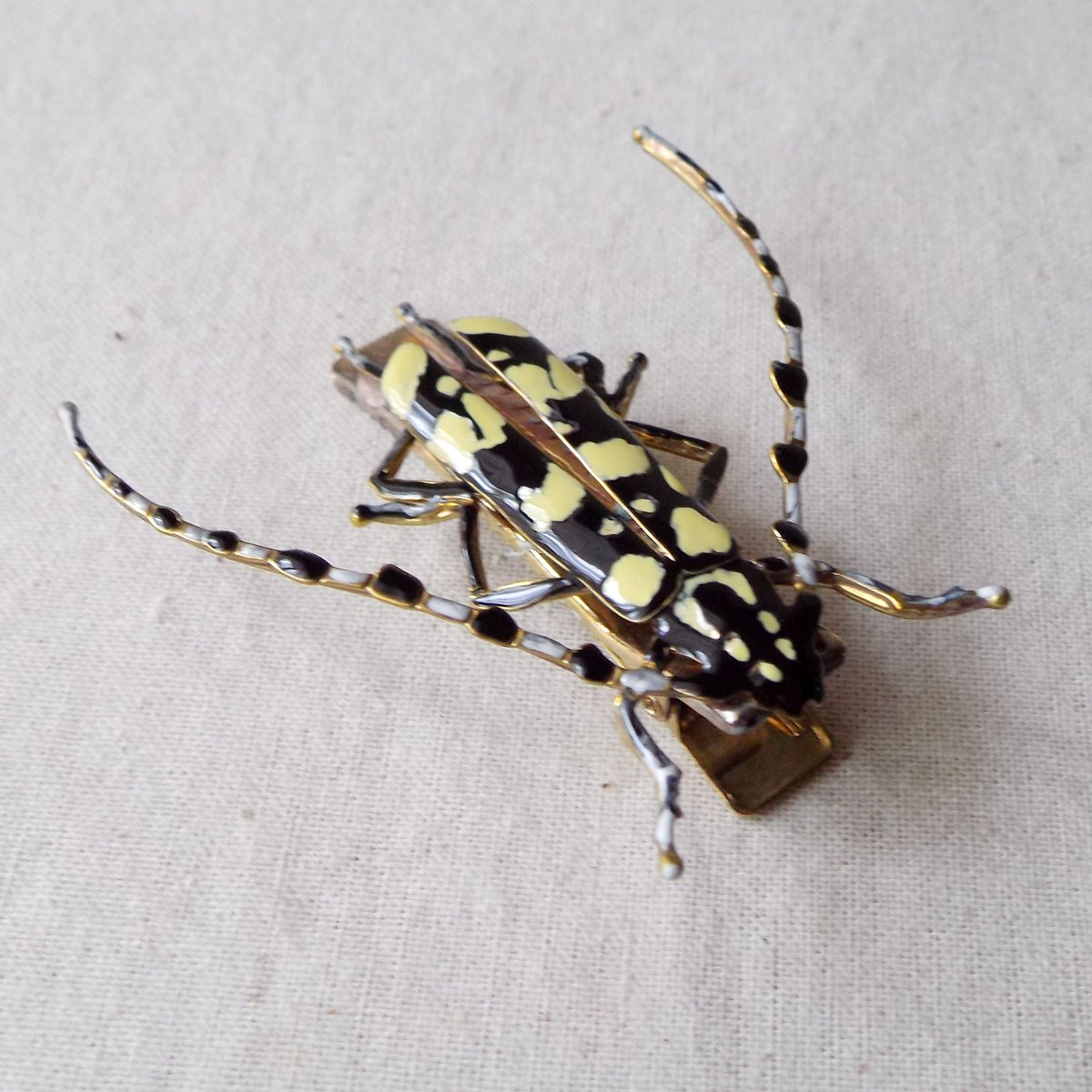 舎利猫 Na Twitteru 虫ん展 Ishidamakotoさんのカミキリムシはヘアクリップもあります 髪に髪切虫 黄色のキモンゴマダラカミキリと水色のミズモンアオゴマダラがいます 真鍮に樹脂で彩られており 特徴的な長い触角や脚は実用できるよう補強されています