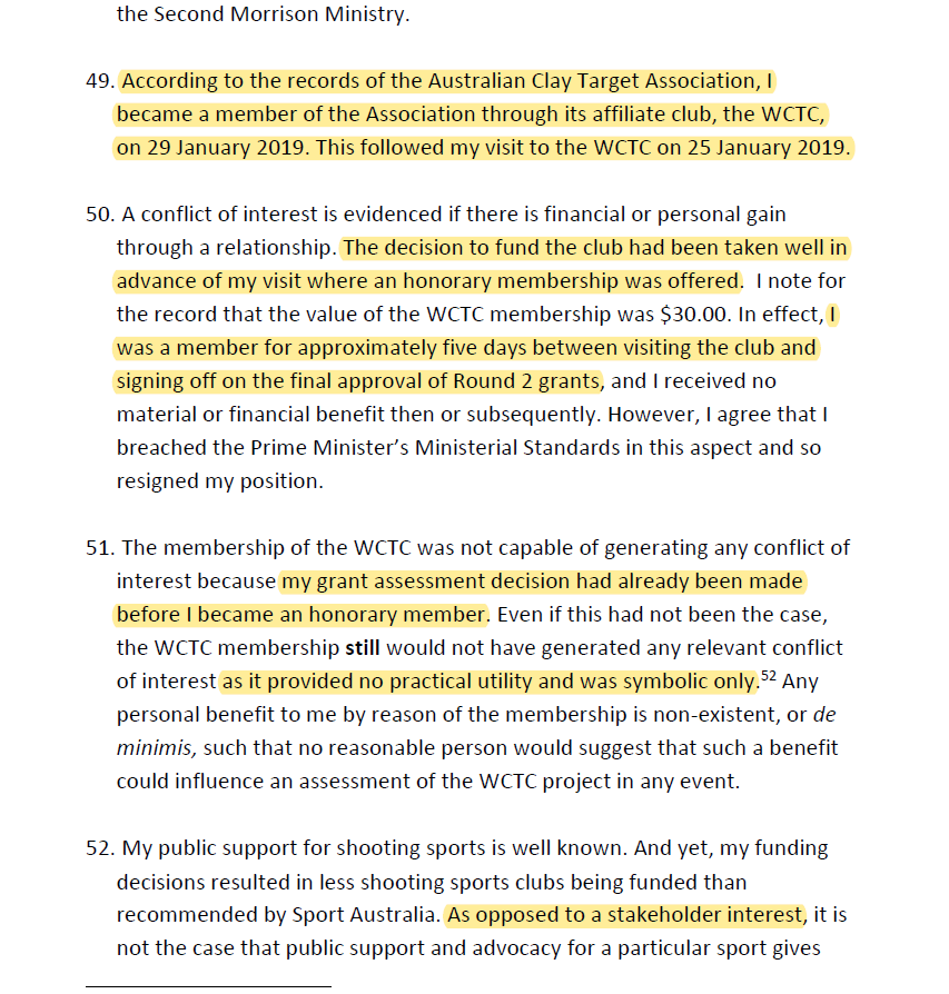 You state in your submission that you visited the Wangaratta Clay Target Club (WCTC) on 25 Jan 2019 & subsequently became an 'honorary' member of that club & it's affiliate the Australian Clay Target Assoc on 29 Jan 20195 days later you approved Round 2 #auspol  #sportsrorts