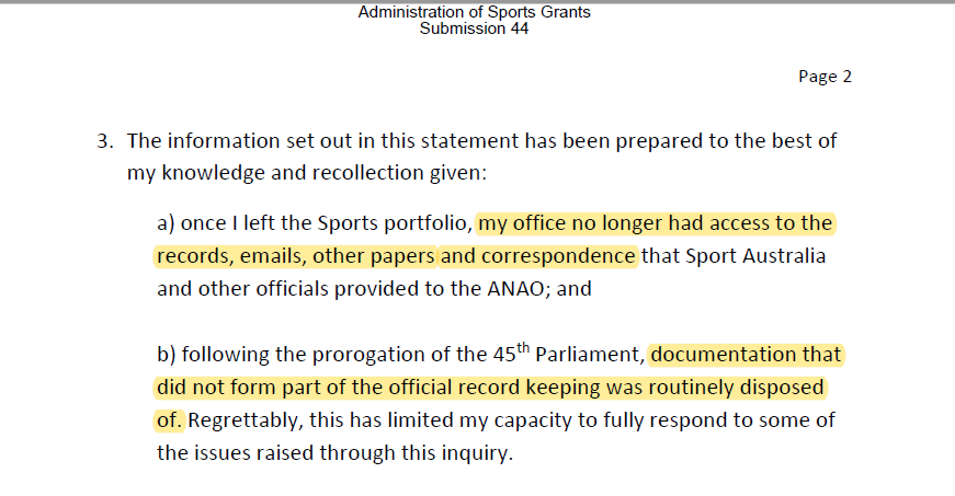 It seems odd that you can recall reams of information, facts, figures, details despite not having access to Ministerial records after you left your former position of Sports Minister but you can forget a visit to the WCTC Why is that? #auspol  #sportsrorts