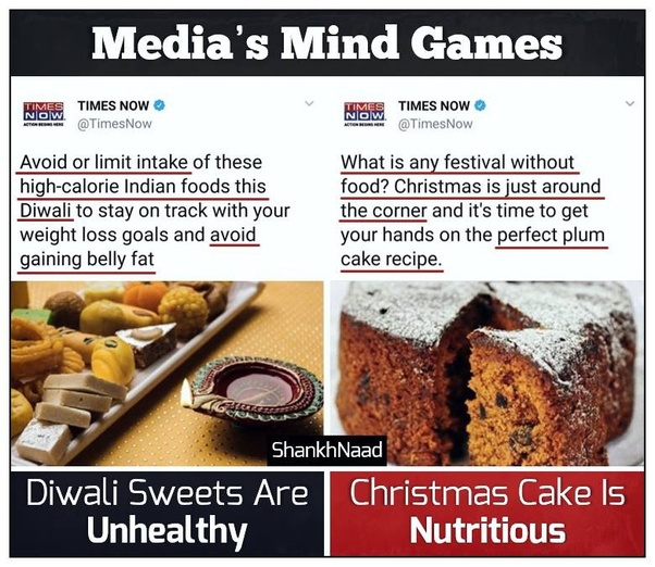 Diwali sweets are “unhealthy”, Sweets for Christmas are “delicious”