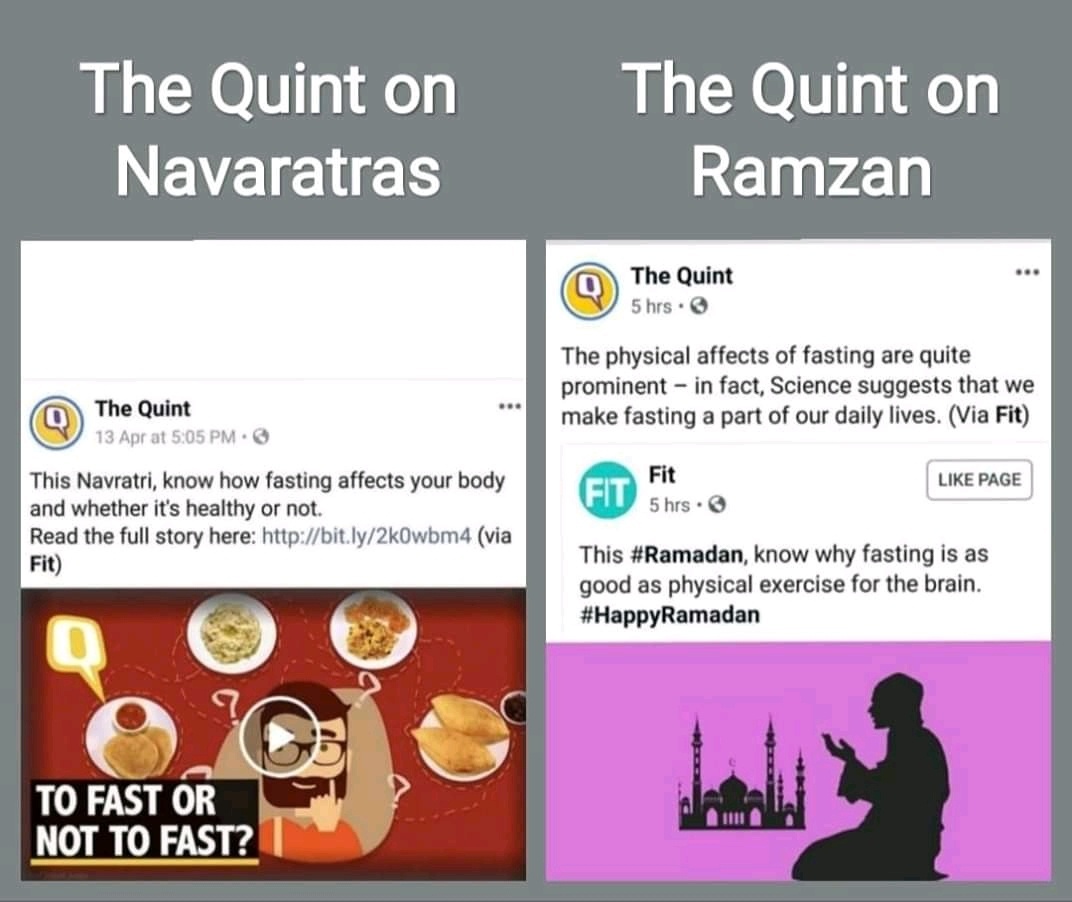 Fasting during “Navaratri” has bad effects on health, whereas it’s great to Fast during “Ramzan”