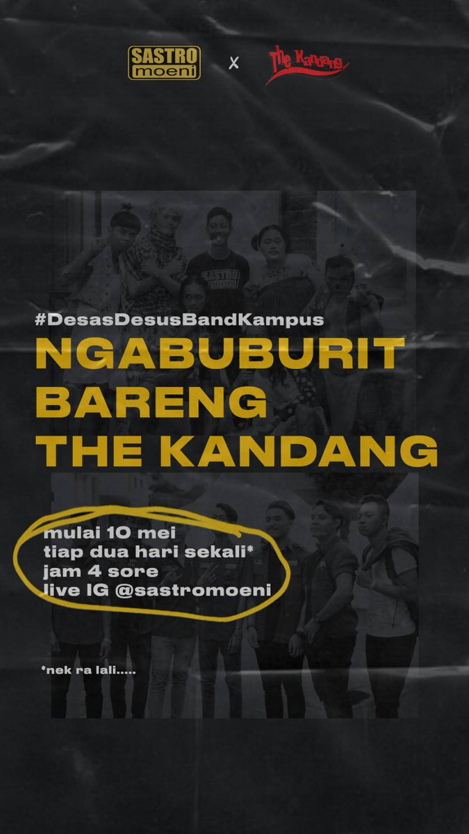 sastromoeni's tweet photo. Nanti sore masih ada edisi #Ngabluburit bersama sodara jauh @Thekandangoffi1. Kali ini edisi gitaris terkece terkeren tertampan bersama sulinger dari The Kandang. Jam 4 di instagram Sasmun dan The Kandang! 

#Ngabluburit
#DesasDesusBandKampus
#Akuog https://t.co/DeKfYoETFO