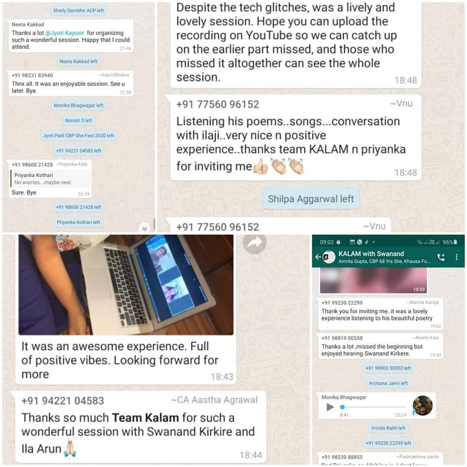 Kalam Central (@kalam_central) on Twitter photo Kalam #Nagpur had a great virtual Session with Swanand Kirkire in conversation with ILa Arun
<a href="/FoundationPK/">Prabha Khaitan Foundation</a>
<a href="/swanandkirkire/">Swanand Kirkire</a>
<a href="/ehsaaswomen/">EHSAAS</a>
<a href="/aprakuchhal/">apra kuchhal</a>
<a href="/MiLOKMAT/">Online Lokmat</a>
<a href="/shreecementltd/">Shree Cement Limited</a>
@PRIYANK79679007
<a href="/RadissonNagpur/">RADISSON BLU HOTEL</a>
<a href="/ParveenTuli1/">Parveen Tuli</a>
<a href="/JyotiKa11606970/">Jyoti Kapoor</a> Kalam #Nagpur had a great virtual Session with Swanand Kirkire in conversation with ILa Arun
<a href="/FoundationPK/">Prabha Khaitan Foundation</a>
<a href="/swanandkirkire/">Swanand Kirkire</a>
<a href="/ehsaaswomen/">EHSAAS</a>
<a href="/aprakuchhal/">apra kuchhal</a>
<a href="/MiLOKMAT/">Online Lokmat</a>
<a href="/shreecementltd/">Shree Cement Limited</a>
@PRIYANK79679007
<a href="/RadissonNagpur/">RADISSON BLU HOTEL</a>
<a href="/ParveenTuli1/">Parveen Tuli</a>
<a href="/JyotiKa11606970/">Jyoti Kapoor</a>
