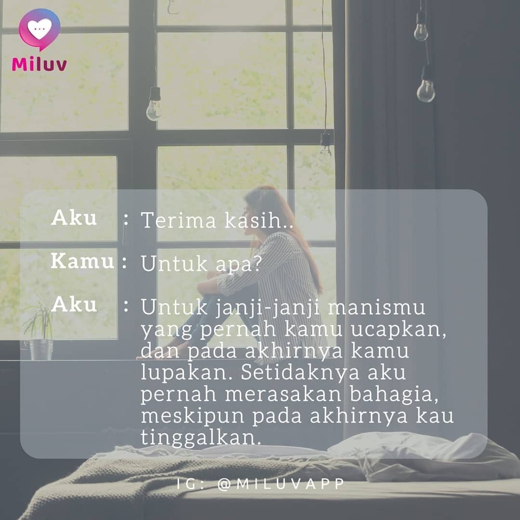 miluvapp's tweet photo. Terima kasih.. 😔
.
.
#miluvapp #satukancinta #sayang #cinta #pasangan #baper #birojodoh #jodoh #kejujuran #ketulusan #cintatanpasyarat #pertemuan #perpisahan https://t.co/clXq2Qd1u5 https://t.co/zX74tNCj9u