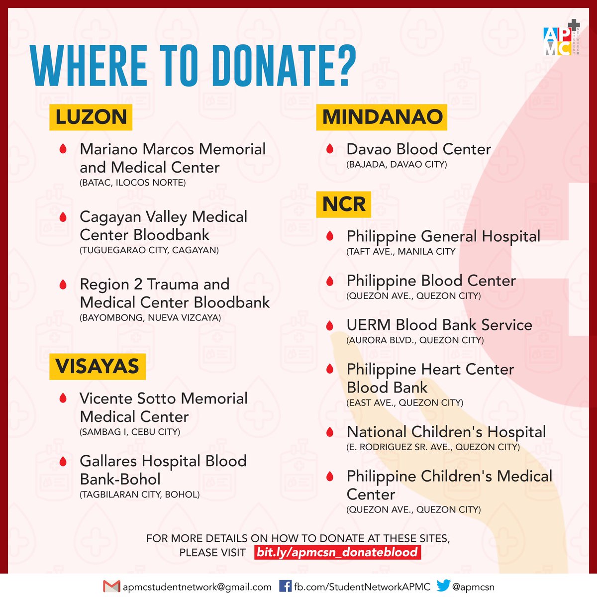 apmcsn's tweet photo. The APMC-SN calls on our blood donors, our unsung heroes, to maintain adequate supply of blood product amidst the current health crisis we are facing.

Please visit https://t.co/tBEY28BzF5 to know details about where you can donate blood.

#BeyondAPMCSN
[1/2] https://t.co/eaXhAB3R5O