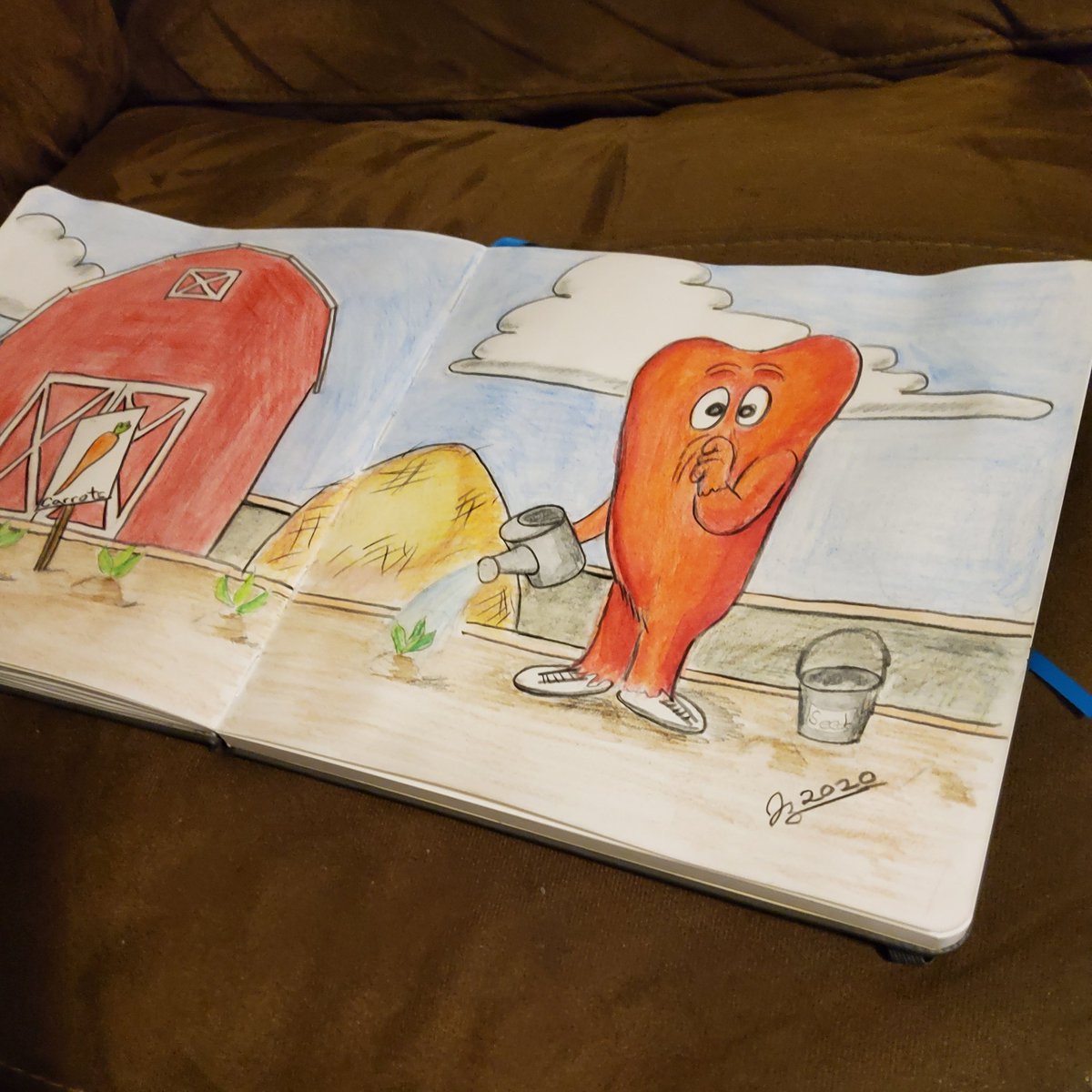 makebrooklyn's tweet photo. Today's @TURGdesign #lockdownthrowdown promt was "Monster Plants" and while I did briefly consider Audry 2 I decided on an #interesting #monster #planting carrots. #gossamer #looneytunes #bugsbunny

#maker #art #pencil #coloredpencil https://t.co/enqChIzrTZ