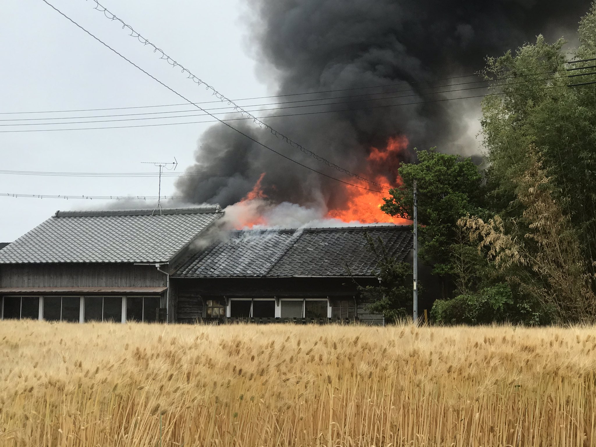 兵庫県稲美町で火事が起きている現場の画像