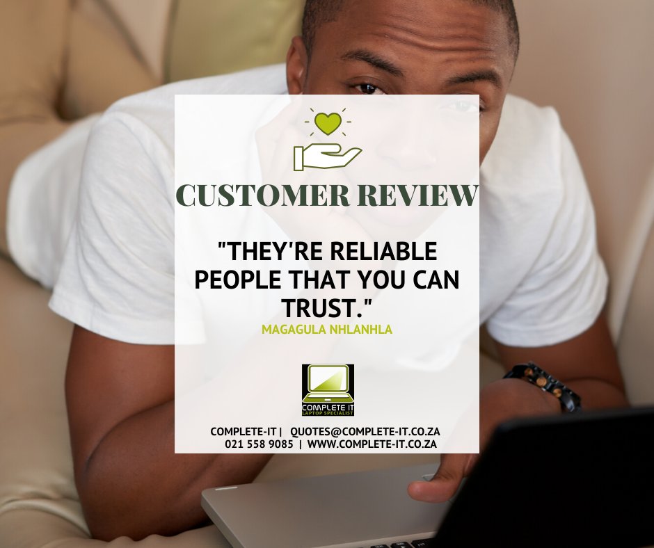 CompleteITCT's tweet image. Thanks to Magagula Nhlanhla for the Google Review - we appreciate your vote of confidence in our services!  

#completeit #computerservices #completeitsolutions #itsolutions #computersolutions #completeservice #completequality #refurbishedlaptops #repairs #sales