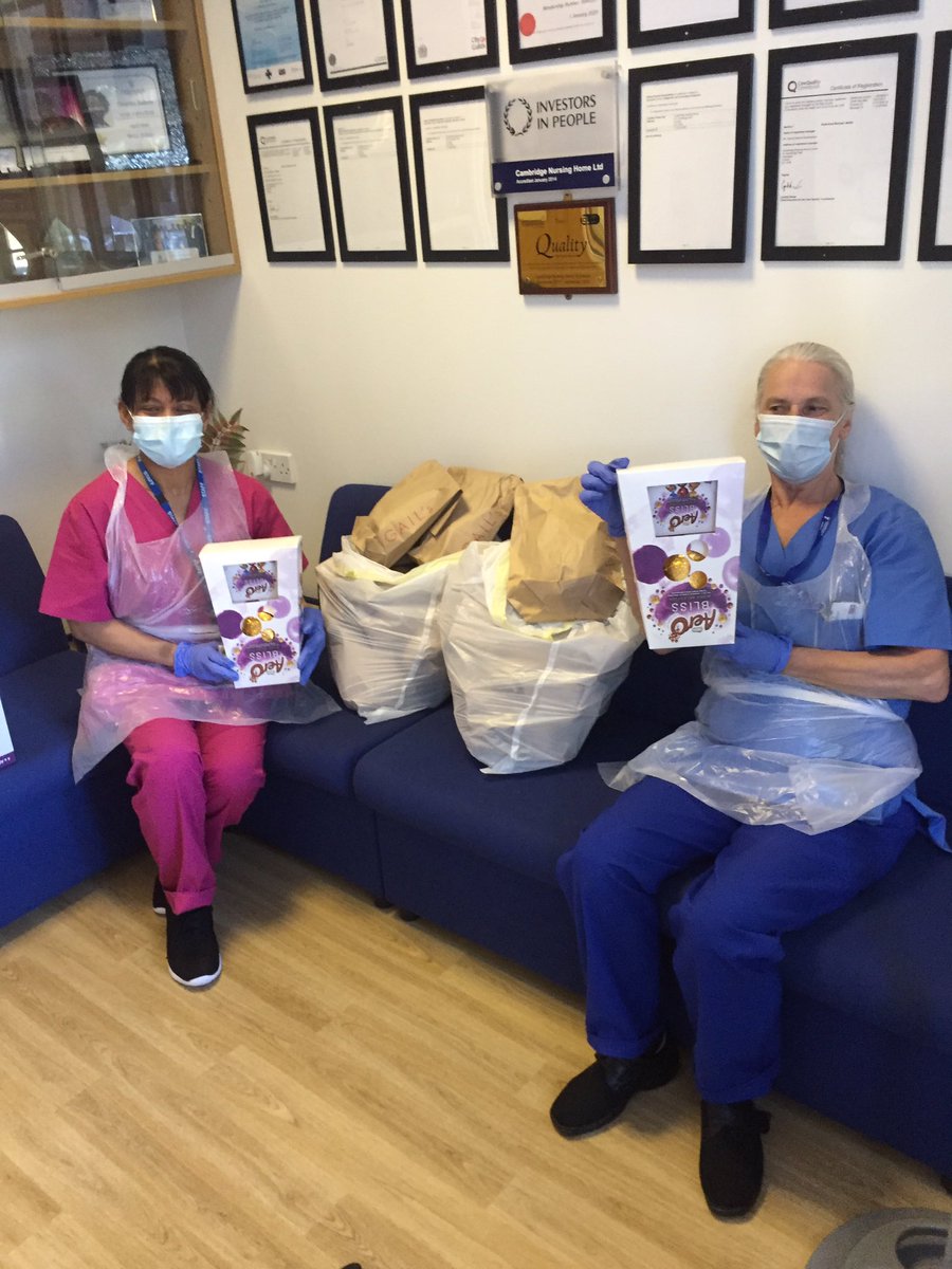Thursday 14/5/
Food delivered  to Project Malachi, food  parcels also  went to clients in E15 &amp; E12.

Cambridge Park Nursing Home 
Staff received bread from Gail’s , and a box of Easter eggs.
 . 
Wood St Homeless unit 
Food and water given.