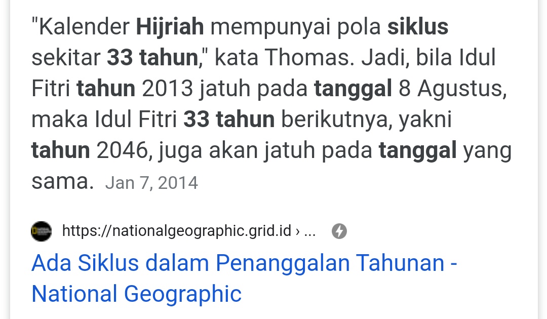 Jd nih, kalo kita ngerayain hari raya islam di tahun 2013, nanti bakal keulang sama persis tanggalnya 33 tahun kemudian.