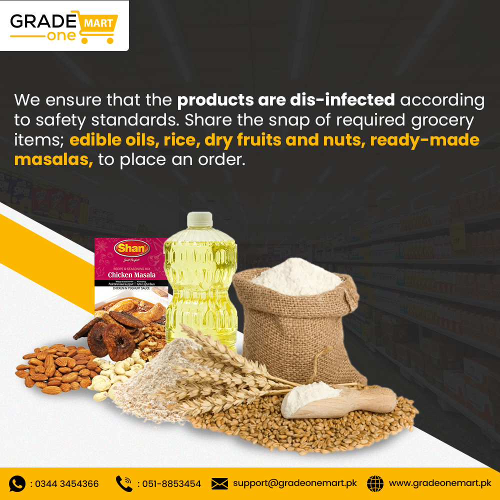 GradeOneMart's tweet image. Grade One Mart ensures to deliver the dis-infected and high quality grocery and staples. Send us a snapshot of required items and get them quickly delivered at your doorstep. 
Visit our website to place your orders now:
gradeonemart.pk

#Safehomedelivery #GradeOneMart