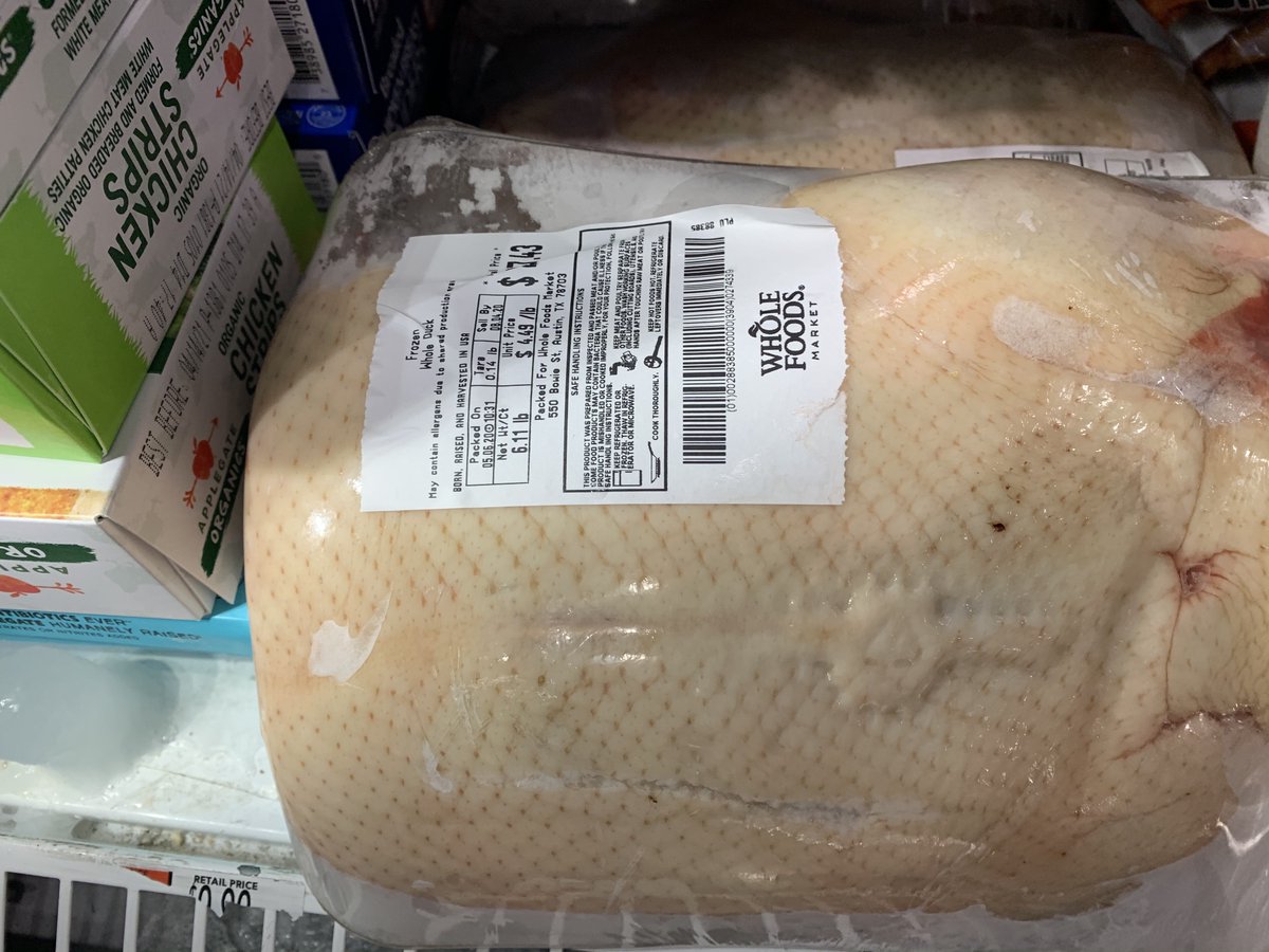 On supply chains: right now, there is plenty of food, it's just not the food you are used to seeing. And some staples are gone. Nothing is on sale, and many things don't have price labels. Also, unusual (for USA) and off-season cuts of meat: a turkey leg, a whole duck, oxtail.