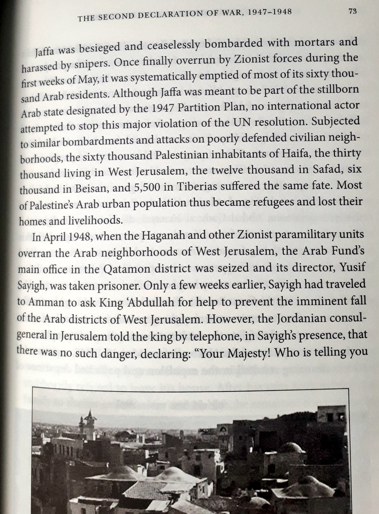 "Like a slow, seemingly endless track wreck, the Nakba unfolded over a period of many months.. Thus, the ethnic cleansing of Palestine began well before the state of Israel was proclaimed.. most of Palestine's Arab urban population thus became refugees and lost their homes"