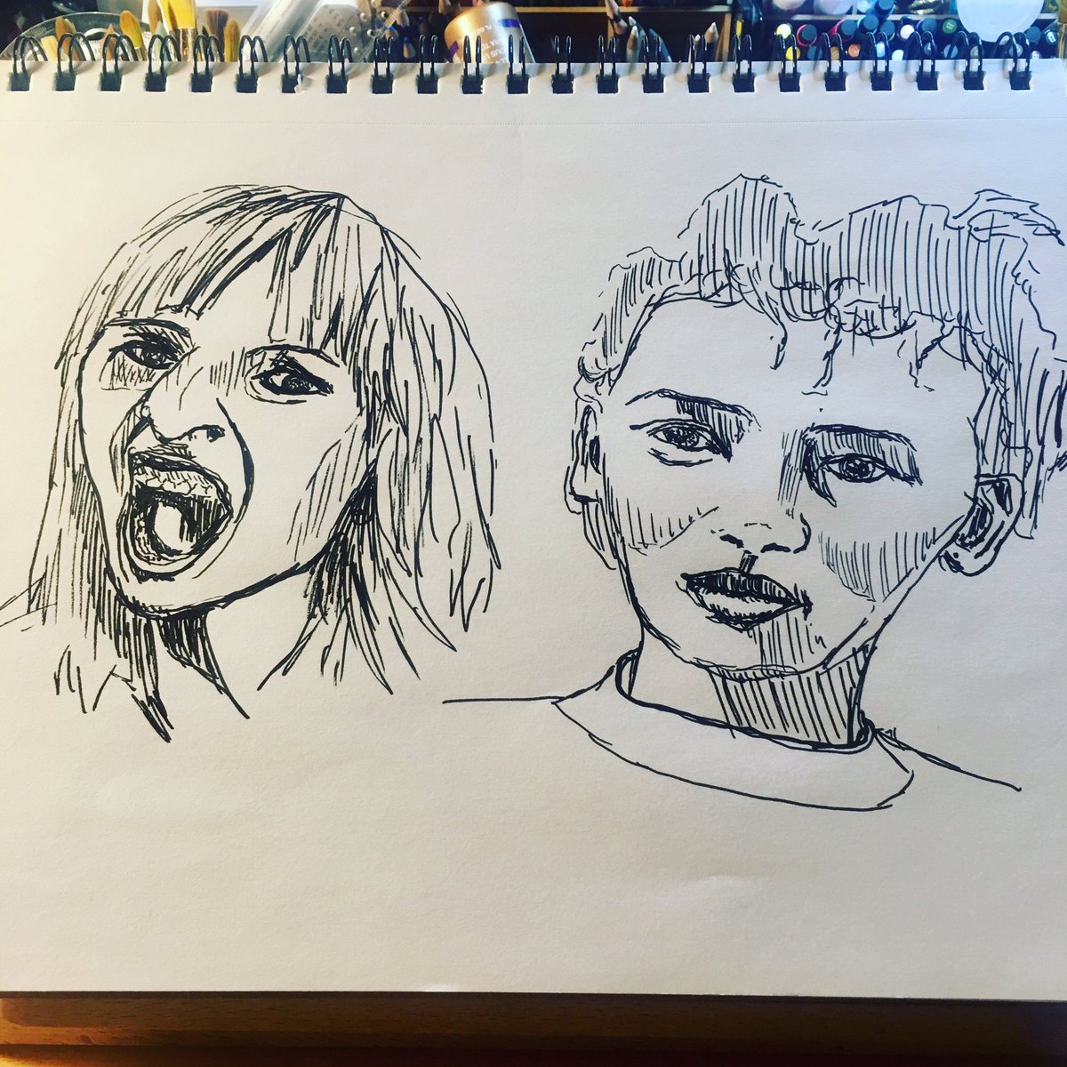 handdrawnmfa's tweet photo. This week’s face drawing practice; references from the Sketch Daily reference image generator. https://t.co/QJvCkgfS3p