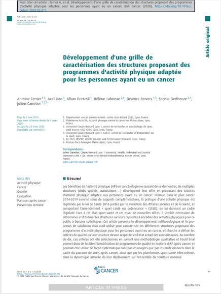Chaudru_'s tweet photo. Développement d’une grille de caractérisation des structures proposant des programmes d’activité physique adaptée pour les personnes ayant eu un cancer
https://t.co/ir63Dj2iWD https://t.co/8YRtTZMtCS
