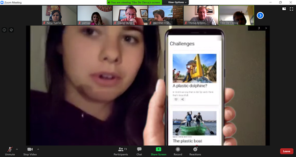 hackthewaste's tweet photo. Team 4 (Everything under CTRL) pitching their application to challenge your friends to reinvent plastic waste #hackthewaste #businet #ucll #BelgiumCampus #BA #fhict #avans #DobaBusinessSchool #doba #credentify1 #virtualhackathon https://t.co/cSIZcFSR5e