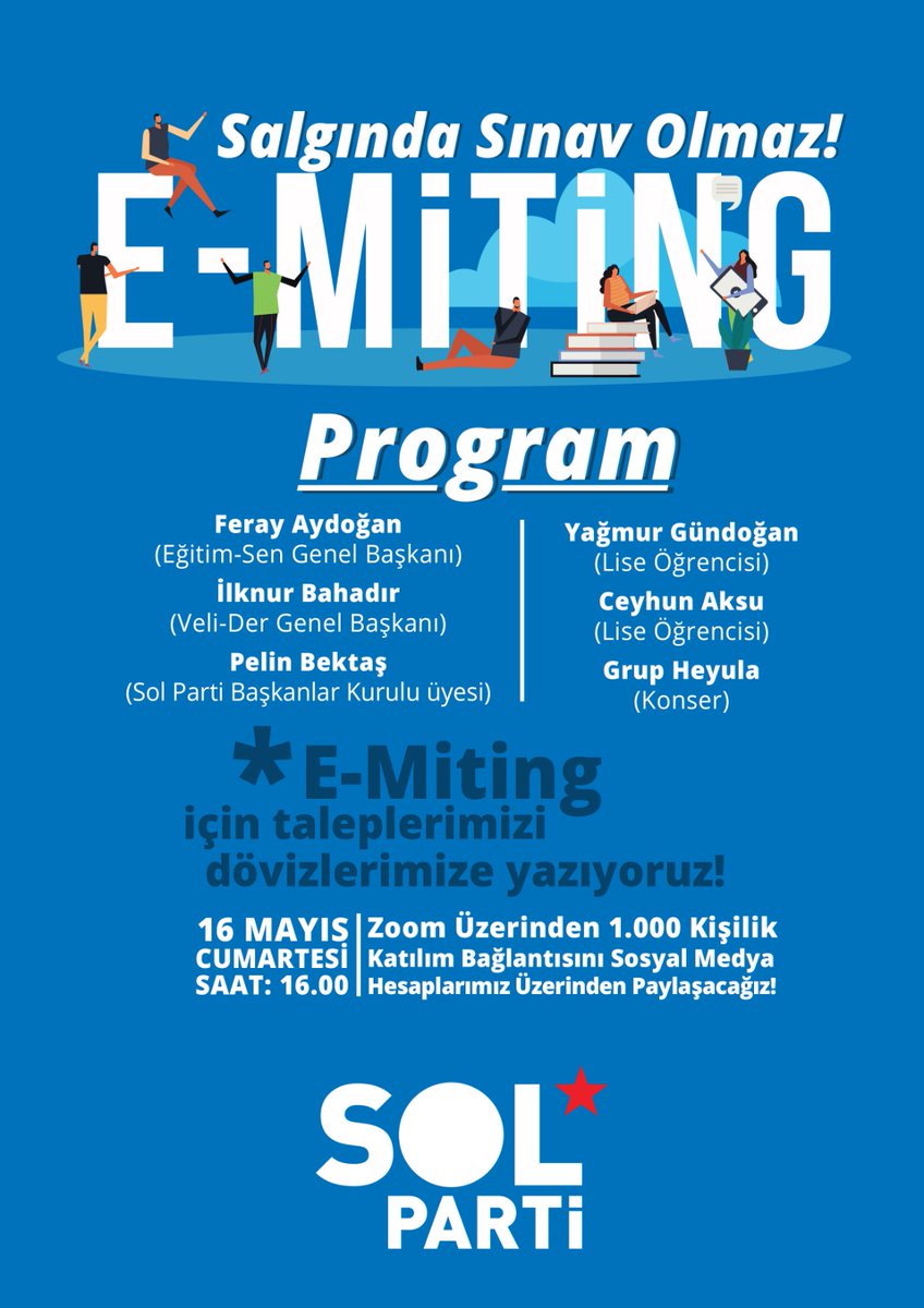 solpartibilgi's tweet photo. 📢E-Miting
Bugün 16.00'da, #SalgındaSınavOlmaz demek için e-mitingte buluşuyoruz. Öğrenciler, veliler, eğitim emekçileri omuz omuza veriyoruz. Mitinge katılım linki sosyal medya hesaplarımızdan paylaşılacaktır.
Miting sosyal medya kanallarımızdan canlı olarak yayınlanacaktır. https://t.co/7jzsanzWea