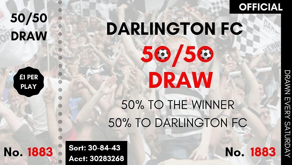 Official_Darlo's tweet photo. You can still enter today's virtual 50/50 until 3pm this afternoon. You can get involved for just £1! 

Over £800 is now in pot thank you to everyone that has entered! 

Please remember to put 50/50 in the reference

Full details on how to enter ⬇️
https://t.co/b8gV4ZPe6A https://t.co/Pvn5mxg8CB
