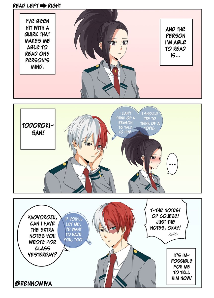 【Part 1】AU where Momo gets hit with a telepathy quirk

Kinda inspired by the manga "Mousou Telepathy"

#todomomo #轟百 #bnha 