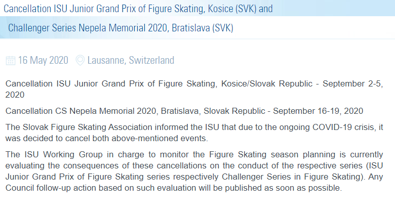 aim_high__'s tweet photo. COVID-19によりキャンセル
ジュニアグランプリ スロバキア大会
ネペラメモリアル

Cancellation ISU Junior Grand Prix of Figure Skating, Kosice (SVK) and Challenger Series Nepela Memorial 2020, Bratislava (SVK)
https://t.co/G7tHBgw5zk https://t.co/XYh8NNUzq6