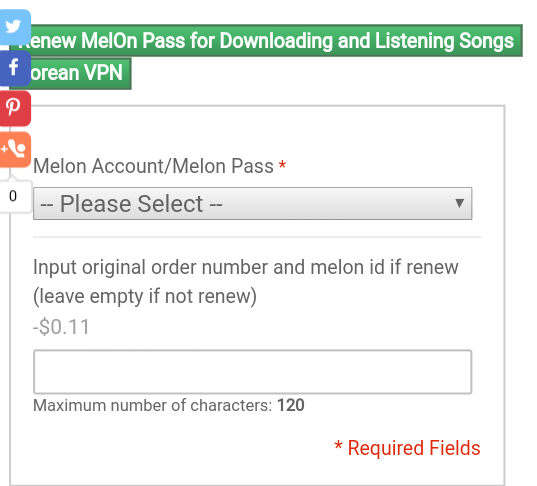3. Check the "please select" under the Melon Acc/Melon Pass.