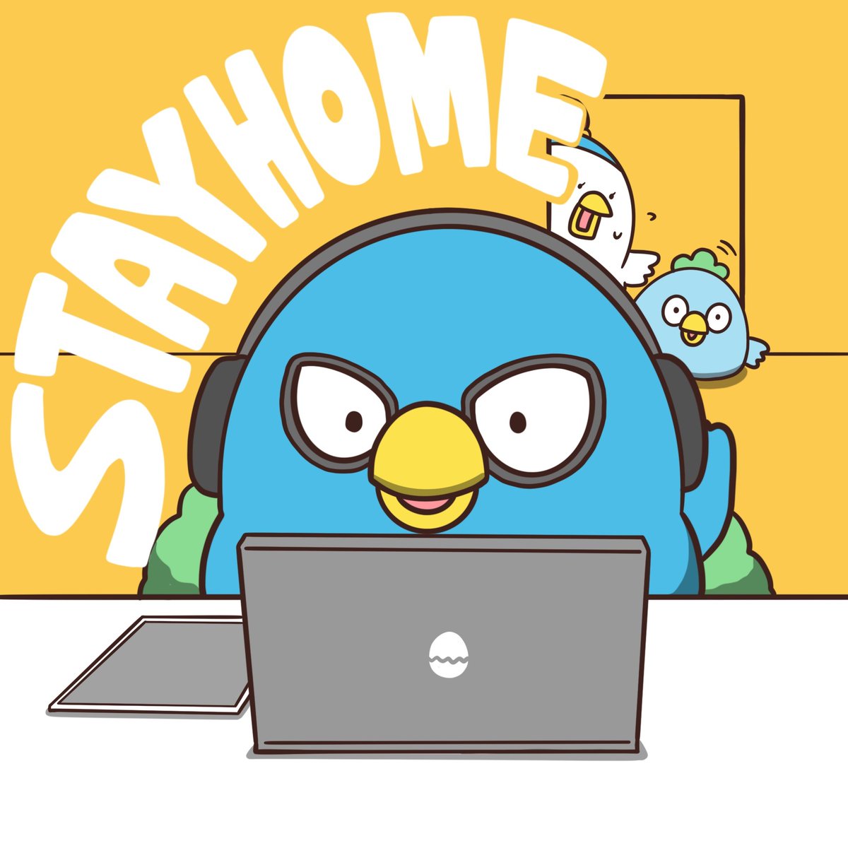 「以前も違うところで貼りましたが、鳥たちの #StayHome アイコンを配布しま」|毎日でぶどり🐔🐤のイラスト