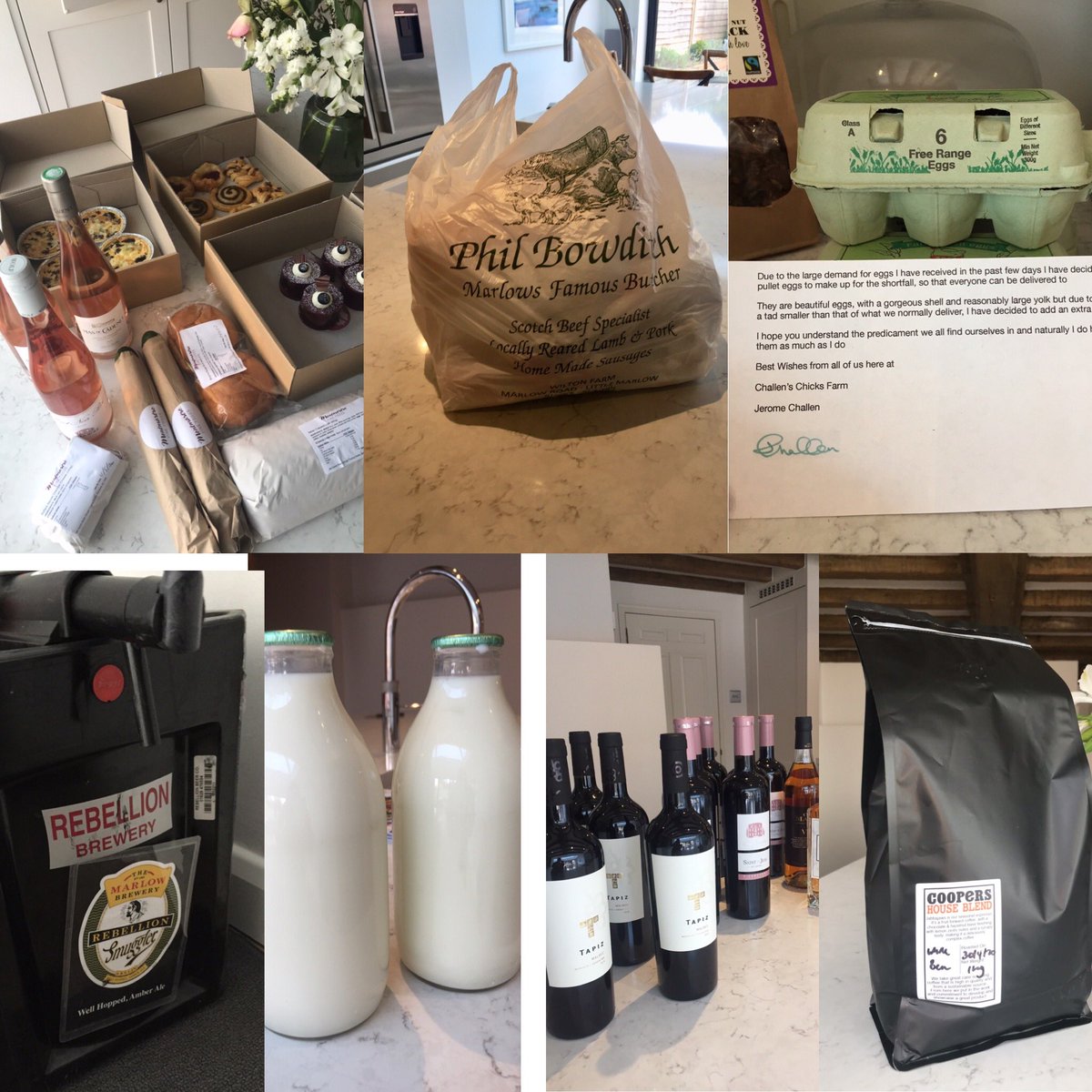 leannejknight's tweet photo. We have always brought local where ever possible, the continued service and the new deliveries from our favourite places over the past 8 weeks has been incredible.. we can’t thank you enough! @OldButchersWine @RebellionBeer @Coopscoffeebar @MyMarlowUK #bowditch #challenschicks 👏 https://t.co/gu6dhhULRv