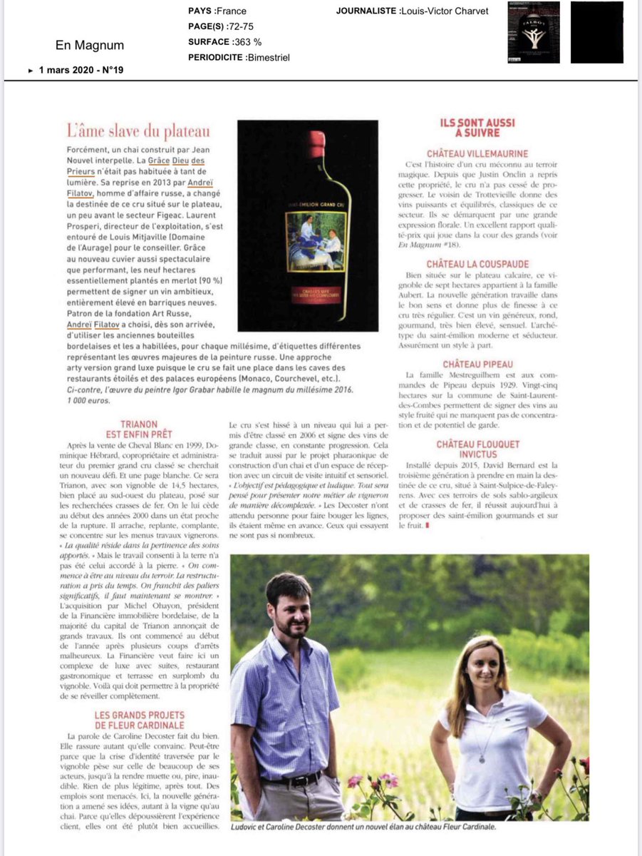 Art_Russe_wine's tweet photo. Quel bel #article sur notre château au sein des pages du #magazine #enmagnum 💯🍷 https://t.co/AudcDxkHAk