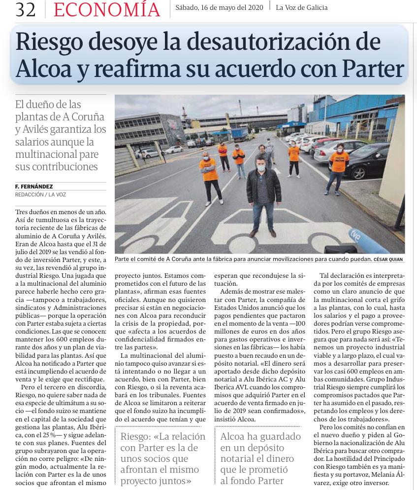 Sin un plan industrial, sin capacidad para gestionar las plantas el #GrupoRiesgo nos lleva al desastre.
La venta avalada por <a href="/Alcoa/">Alcoa</a> y <a href="/MarotoReyes/">Reyes Maroto</a> es una estafa
#EstafaParter
<a href="/RebelinAluminio/">Rebelión Aluminio 🔻</a>  <a href="/LorenaGilAlvarz/">Lorena Gil Álvarez</a> <a href="/SofCastanon/">Sofía Castañón 💜💛💙</a> <a href="/TaniaGonzalezPs/">Tania Peñas</a>