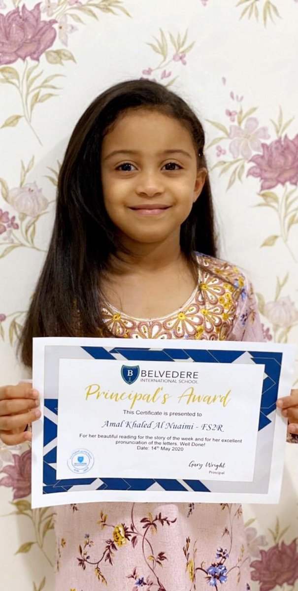 BelvedereInt's tweet photo. A lovely picture of Amal in FS2R celebrating her coveted Principal’s Award. #deservedreward #BIScommunity #alainuae #adek @ADEK_tweet https://t.co/y4jPrzGRs7