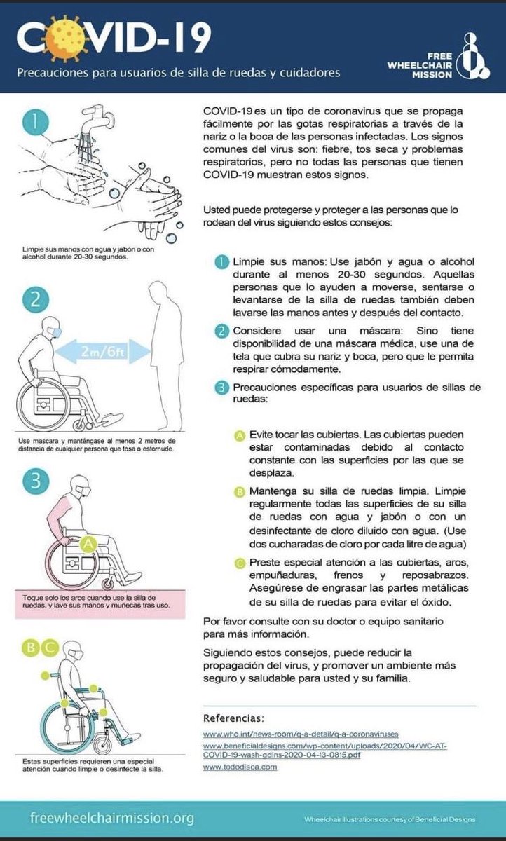 GaituzSport's tweet photo. 🔈🔈 Medidas de prevención frente al #covid19 para personas q utilizan sillas de ruedas 👨‍🦽🧑🏻‍🦼🧑‍🦽y cuidadores
➡️ Evitar tocar las cubiertas 
➡️ Extremar limpieza d silla 
➡️Fundamental higiene d manos antes y después d cada contacto
➡️ Distancia y mascarilla #salud #disCAPACIDAD https://t.co/WxRjHZ8uKu
