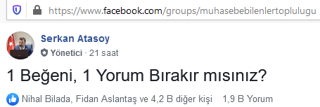 1 Yorum Bırakır mısınız? 
Umarım Takipleşme Nedeniyle Tweet ya da retweet yapabiliyorsunuzdur.Mali Müşavirler Çalışıyor Etkinliği için ön denememiz olsun :) 
Facebook kadar gelmez ama twitter'ı da test etmiş olalım :) <a href="/MuhasebeBT/">Muhasebe Bilenler</a> <a href="/Serkan__Atasoy/">Mali Müşavir Serkan Atasoy ❁</a>
