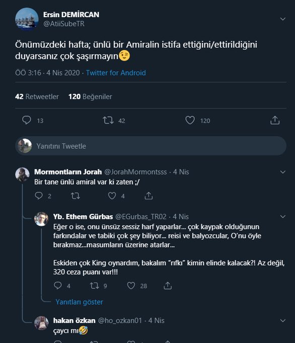 Firari FETÖ’cüler Türkiye’de neler olacağını hatta bir amiralin başına gelecekleri biz öğrenmeden 1 hafta önce yazıyorsa, bastığım yere bile dikkat ederim