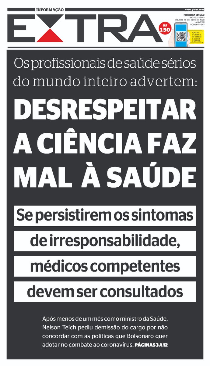 silviobkuster's tweet image. Mais uma extraordinária capa do jornal Extra,do RJ
