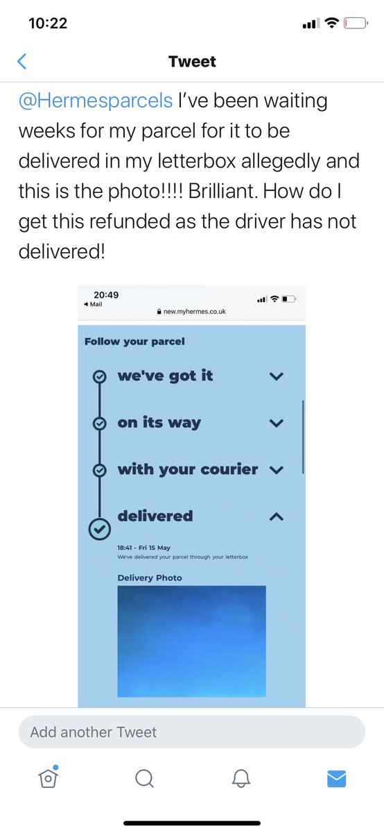 JadeForster1's tweet photo. @Hermesparcels @fkhanage Can you answer my tweet please!! #terribleservice https://t.co/HWlN4KgGXV