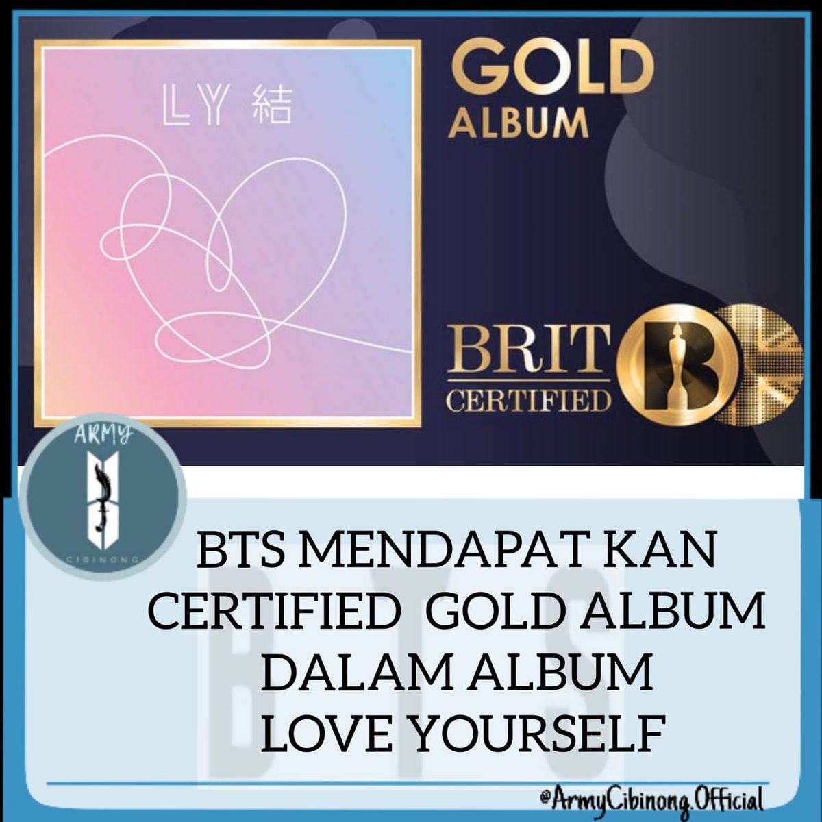 ArmyCibinongOFC's tweet photo. Congratulations BTS keren dapet gold album 👏👏
🙌🏻'Love Yourself: Answer', the 2018 album from @BTS_twt
is now #BRITcertified Gold! 📀
Cr.@BRITs
~Veve
#bts #army #bangtanboys #btsarmy
#kpopers #daesangkill #selebriti #musisi https://t.co/dpCrgoEych