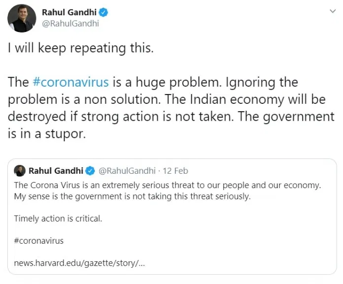 SunjayJK's tweet photo. @MahuaMoitra Not late Feb, #Covid_19india warning given to #9baje9minute's @PMOIndia @narendramodi, Feb 12, by #RahulGandhi
& by Docs, Jan-Feb
But, #CluelessModi kept Flights on, Untested in, incl #Tablighi #KanikaKapoor-s till MID MARCH!
Then suddenly woke up to announce #LockdownWithoutPlan https://t.co/JWjrGonQTT