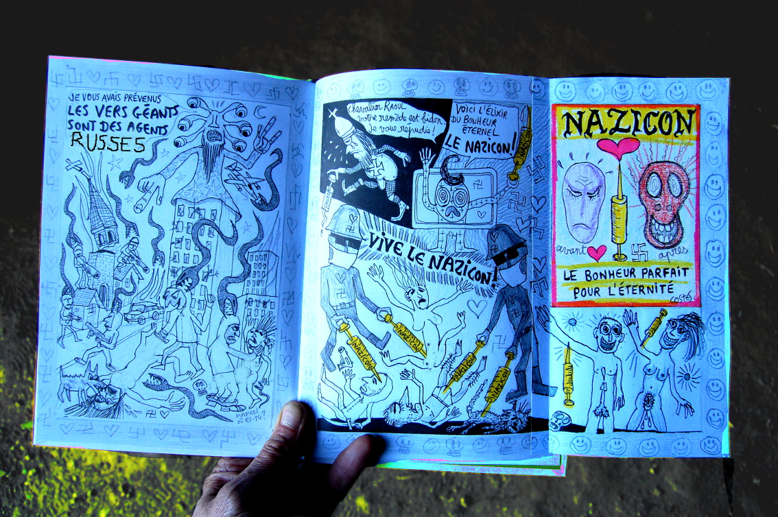 jlcostes's tweet photo. BD délirante de Costes sur le coronavirus et le confinement 
"NAZICON" 34 pages - couverture cartonnée.
+ deux dessins originaux en couleur de Costes collés dans le livre - Livres signés et numérotés par l'auteur.
Disponible sur https://t.co/E4tMBeGvTt
- 18,50 € port compris https://t.co/W4YeB1WD9x