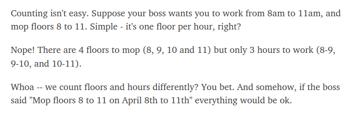 nileshtrivedi's tweet image. Things we take for granted are often quite complex for beginners . Take counting for example. It's supposed to be really simple and easy, right?
WRONG. Counting is one of the biggest source of programming errors. Consider this question: