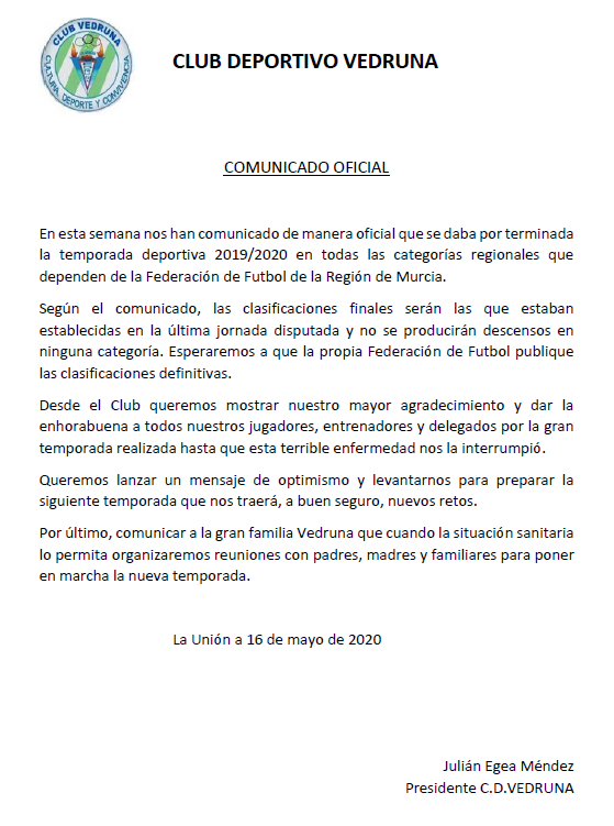 FVedruna's tweet photo. COMUNICADO C.D.VEDRUNA https://t.co/rambnSz0lI