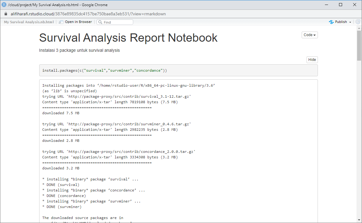 alifiharafi's tweet photo. R punya Notebook juga seperti Python (Jupyter Notebook), makin keren aja :) #SurvivalAnalysis https://t.co/WHIRL9xSXV