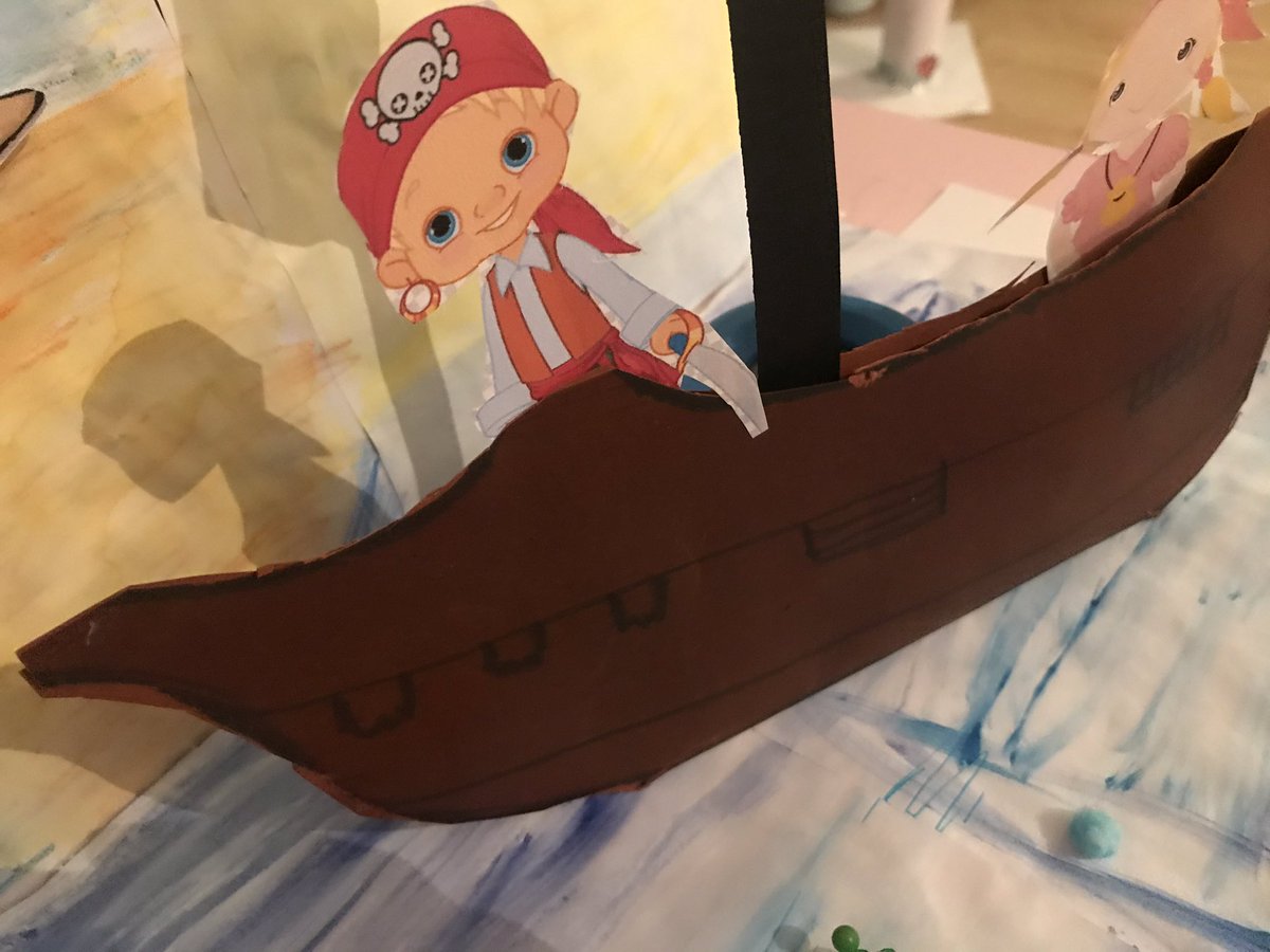 unique2creation's tweet photo. Very proud of My 7yr old daughter making up her pirate scenery all on her own for her pirate topic for school online work. She even has a Message in a bottle #homeschooling #immanuelprimary #childrensart #StayHomeSweetHome https://t.co/AYdNT1uBcz